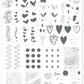 layered-nail-art-stamping-plate-showing-cute-designs-of-hearts-arrows-love-letter-balloons-and-words-for-nail-art
