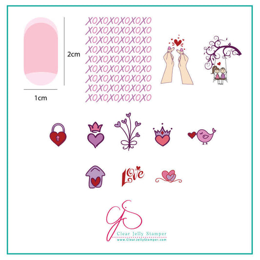 layered-nail-art-stamping-plate-inspo-card-showing-colourful-designs-of-xo-hearts-and-a-love-bird