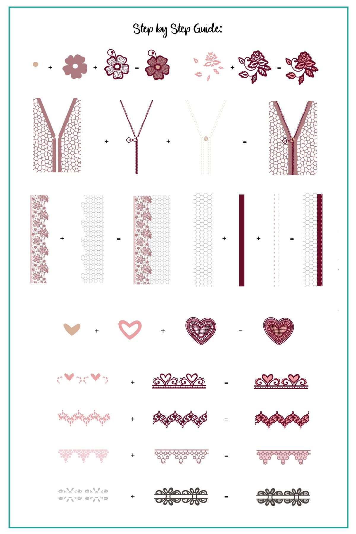 layered-nail-art-stamping-plate-how-to-card-with-colorful-designs-of-lace-leather-hearts-and-flowers