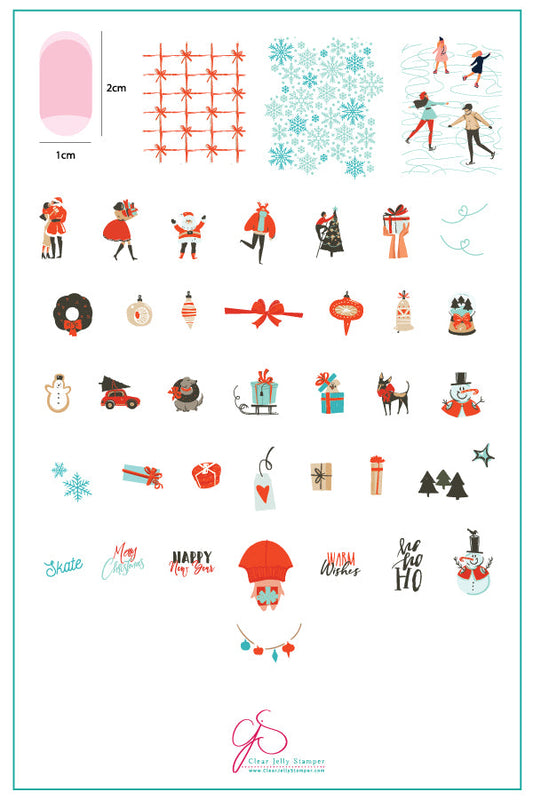 Christmas in the Park (CjS C-49) Steel Nail Art Stamping Plate 14 x 9 Clear Jelly Stamper 