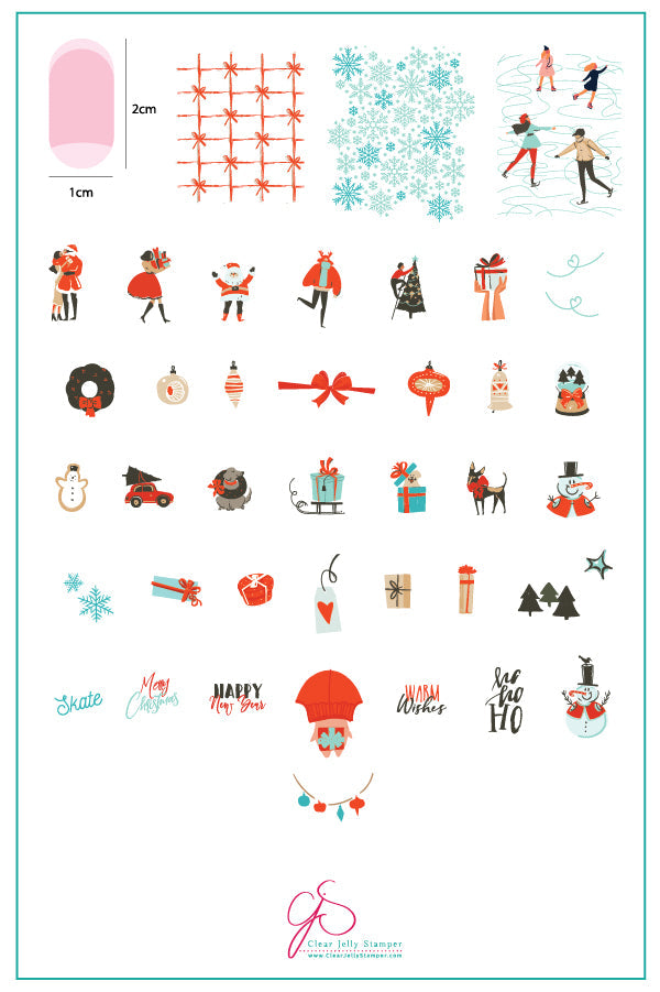 Christmas in the Park (CjS C-49) Steel Nail Art Stamping Plate 14 x 9 Clear Jelly Stamper 