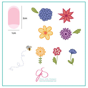Petals on Point (CjS-65) Steel Nail Art Stamping Plate 6x6 Clear Jelly Stamper Plate 
