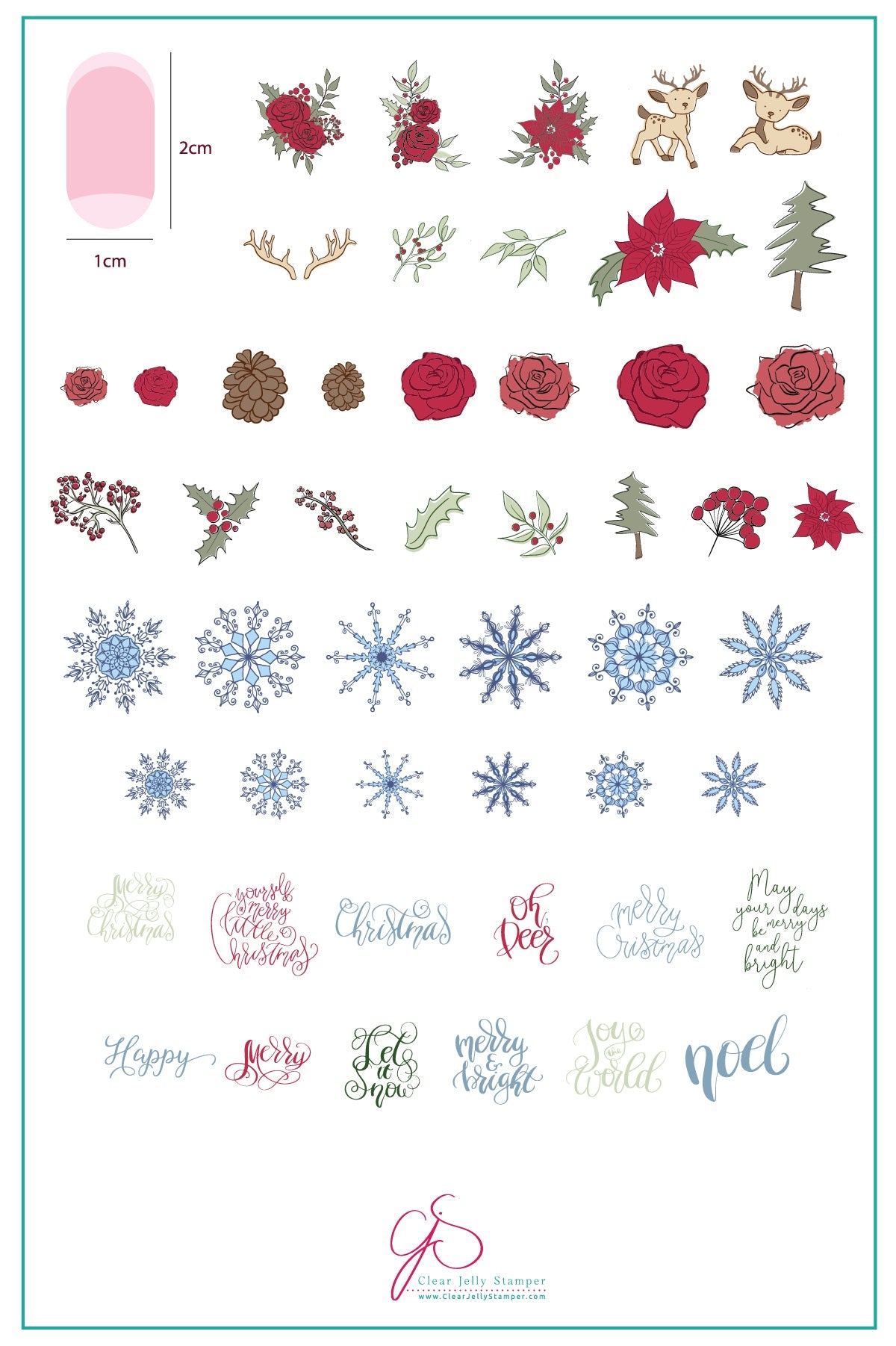 Merry Christmas My Deer (CjS C-19) Steel Nail Art Stamping Plate 14 x 9 Clear Jelly Stamper Plate 