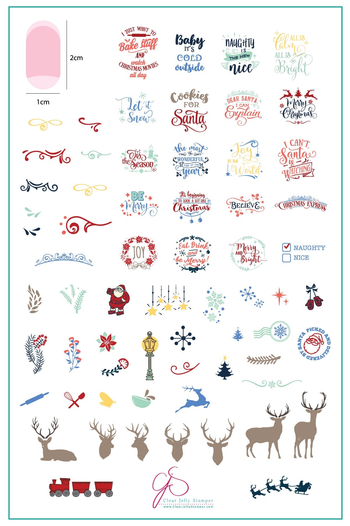 Christmas Express (CjS C-29) Steel Nail Art Stamping Plate 14 x 9 Clear Jelly Stamper 