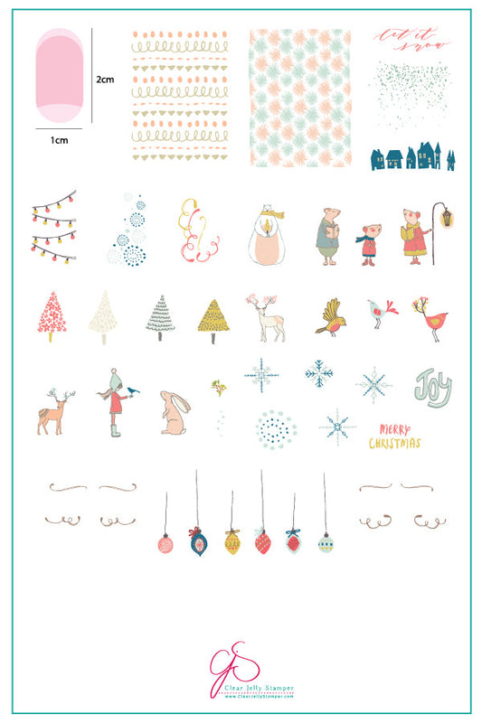 Happy Little Holiday (CjS C-31) Steel Nail Art Stamping Plate 14 x 9 Clear Jelly Stamper 