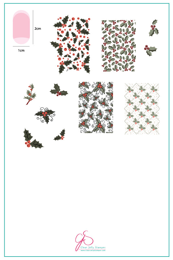 Holly Jolly (CjSC-45) Steel Nail Art Stamping Plate 14 x 9 Clear Jelly Stamper 