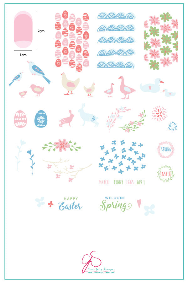 Springtime Easter (CjS H-28) Steel Stamping Plate 14 x 9 Clear Jelly Stamper 