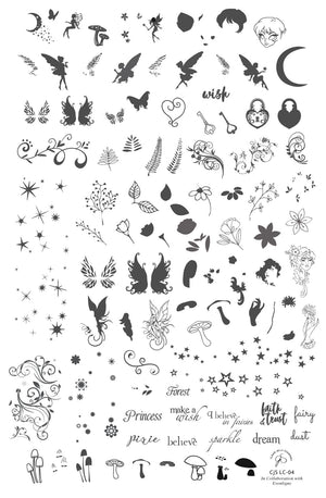 Pixie Perfect (CjSLC-04) - Steel Nail Art Stamping Plate 14 x 9 Clear Jelly Stamper 