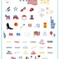 layered-nail-art-stamping-inspo-card-showing-colorful-USA-themed-designs-stars-and-stripes-staute-of-liberty-states-and-words-for-nail-art