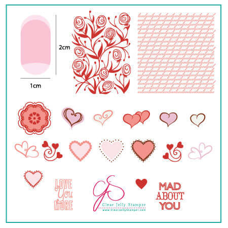 layered-nail-art-stamping-plate-inspo-card-showing-colorful-designs-of-hearts-swirls-lace-and-words-for-nail-art