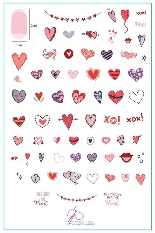 layered-nail-art-stamping-plate-inspo-card-showing-colorful-designs-of-hearts-xo-lips-and-words-for-nail-art