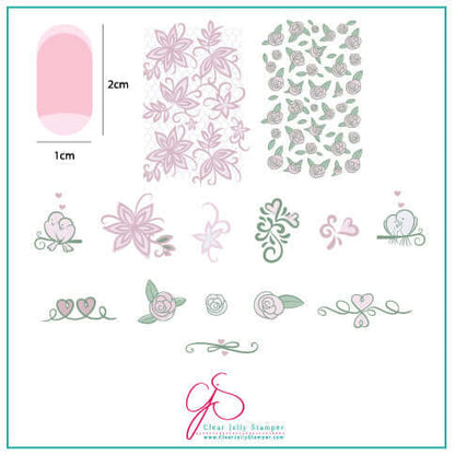 layered-nail-art-stamping-plate-inspo-card-showing-colorful-designs-of-roses-lilies-lace-and-love-birds