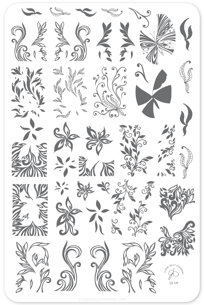Elegant Swirl (CjS-149) Steel Nail Art Stamping Plate 14 x 9 Clear Jelly Stamper 