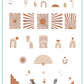 layered-nail-art-stamping-plate-inspo-card-with-colourful-designs-of-boho-arches-sun-beams-and-abstract-shapes-leaves