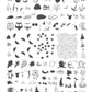 layered-nail-art-stamping-plate-with-designs-of-an-owl-fox-hedgehogs-leaves-mushrooms-and-words-for-nail-art