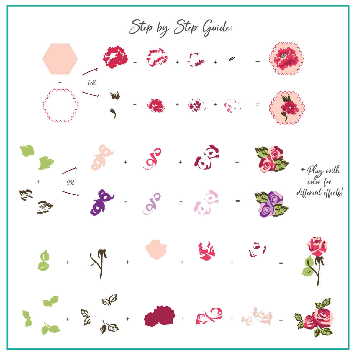 layered-nail-art-stamping-plate-how-to-card-showing-colorful-designs-of-flowers-and-lace-designs