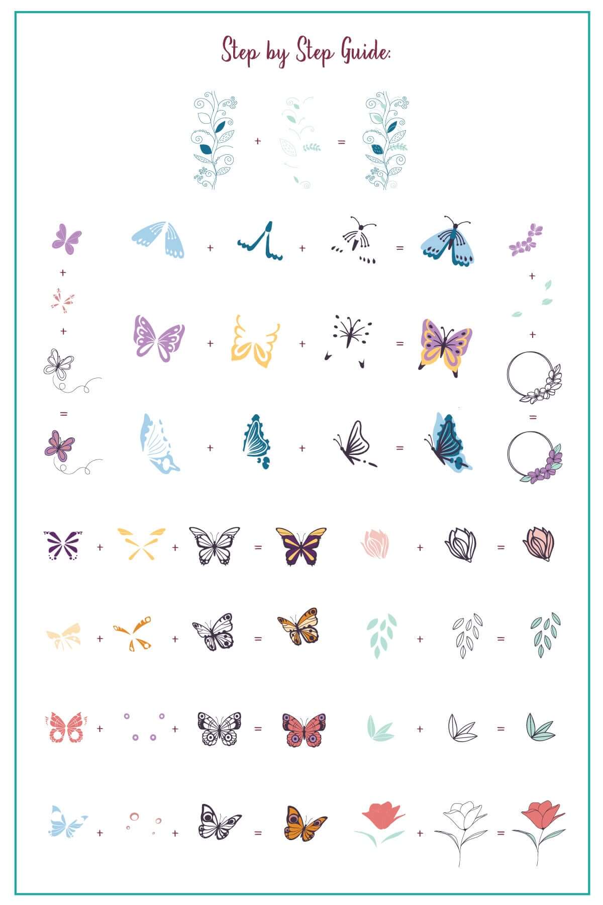 layered-nail-art-stamping-plate-how-to-card-showing-colorful-designs-of-butterflies-flowers-and-floral-wreaths