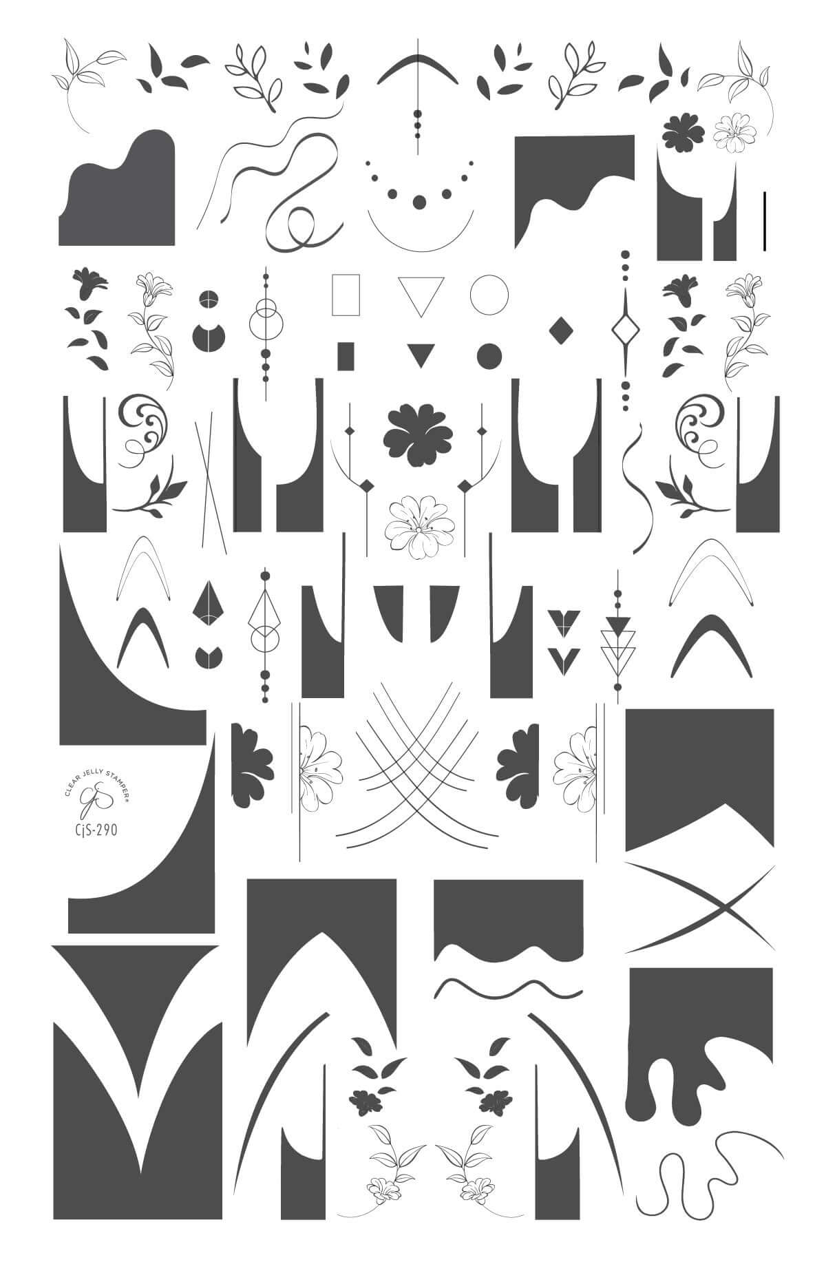 layered-nail-art-stamping-plate-with-french-tip-designs-swirls-flowers-geometric-shapes