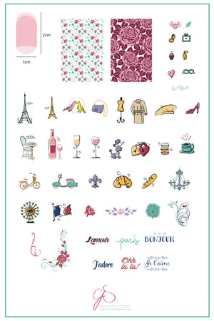 A Taste of France (CjS-47) - Steel Nail Art Stamping Plate 14 x 9 Clear Jelly Stamper Plate 
