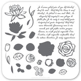 Simple Rose and Script (CjS-02) - Steel Nail Art Stamping Plate 6x6 Clear Jelly Stamper 