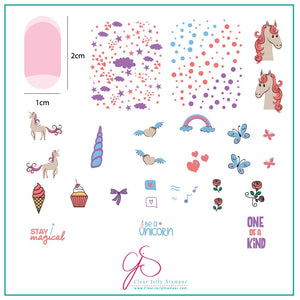 Lil Unicorn (CjS-94) Steel Nail Art Stamping Plate 8 x 8 Clear Jelly Stamper Plate 