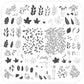 layered-nail-art-stamping-plate-with-designs-of-leaves-acorns-swirls-a-girl-and-words-for-nail-art