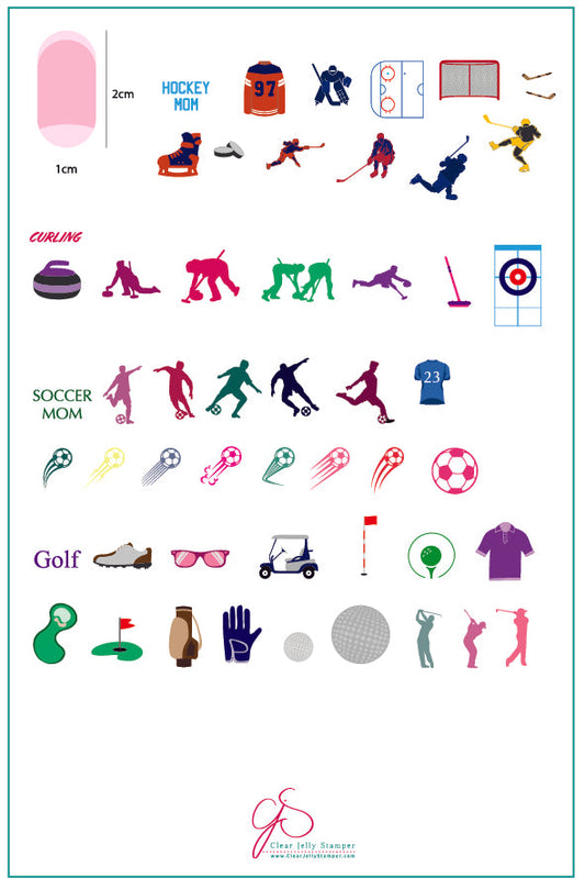 Sports Fans (CjS-91) Steel Nail Art Stamping Plate 14 x 9 Clear Jelly Stamper Plate 