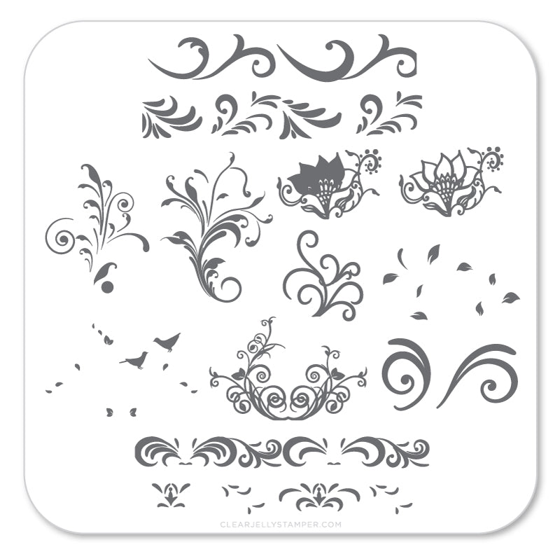 Petit Swirls (CjS-49) Steel Nail Art Stamping Plate 6x6 Clear Jelly Stamper 