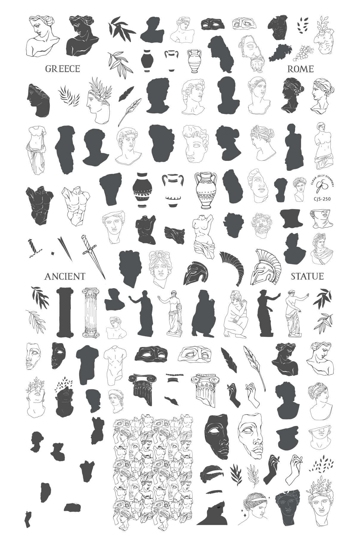 layered-nail-art-stamping-plate-showing-designs-of-marble-statues-busts-and-olive-branches