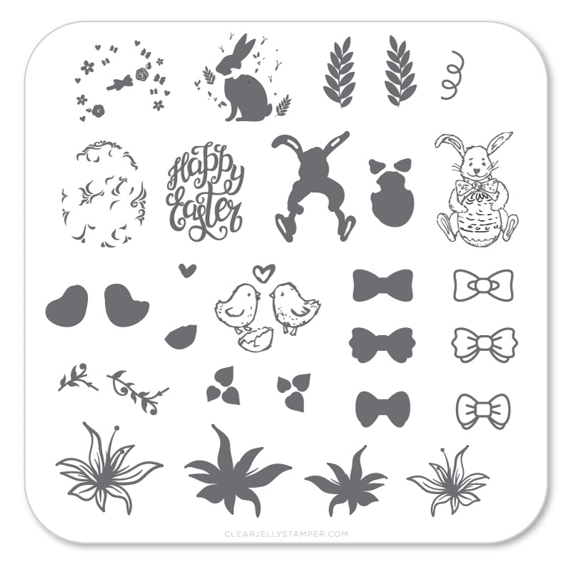 Bitty Bunnies n Blooms (CjSH-10) Steel Stamping Plate 6x6 Clear Jelly Stamper 