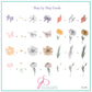 layered-nail-art-stamping-plate-how-to-card-showing-colorful-designs-of-meadow-flowers-grasses-and-butterflies
