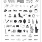 layered-nail-art-stamping-plate-showing-USA-themed-designs-stars-and-stripes-staute-of-liberty-states-and-words-for-nail-art