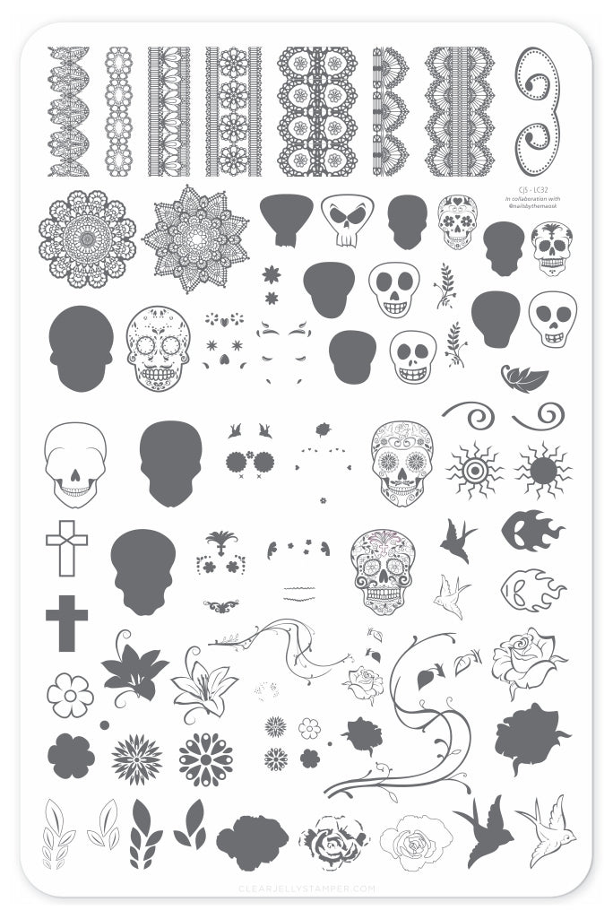 Dark Eyes - ‘Calaveras’ (CjS LC-32) Steel Stamping Plate 14 x 9 Clear Jelly Stamper 