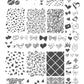 layered-nail-art-stamping-plate-with-designs-of-heart-animal-print-swirls-bows-winged-hearts-flowers-and-lipstick-marks