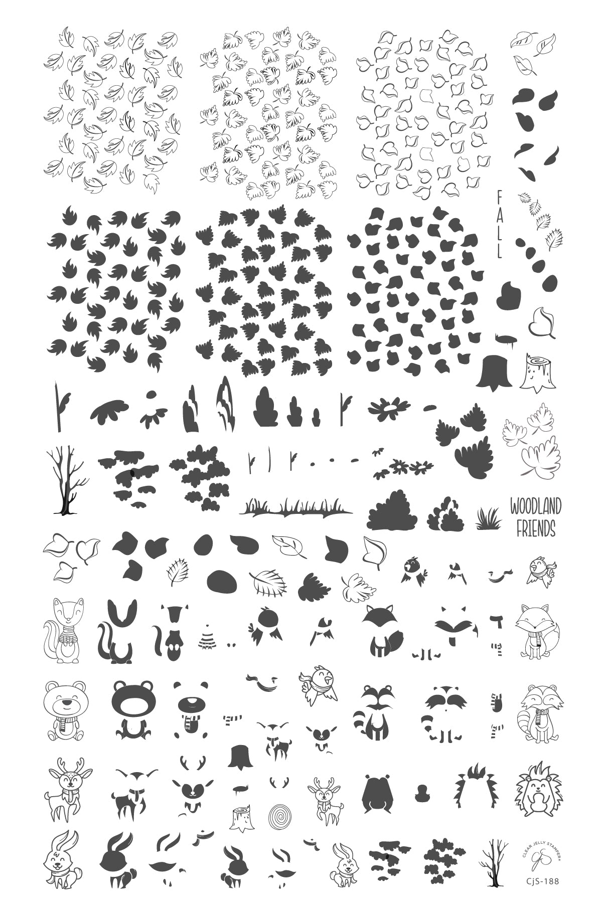 cjs-188-woodland-friends-clear-jelly-stamper-steel-nail-art-layered-stamping-plate-animals