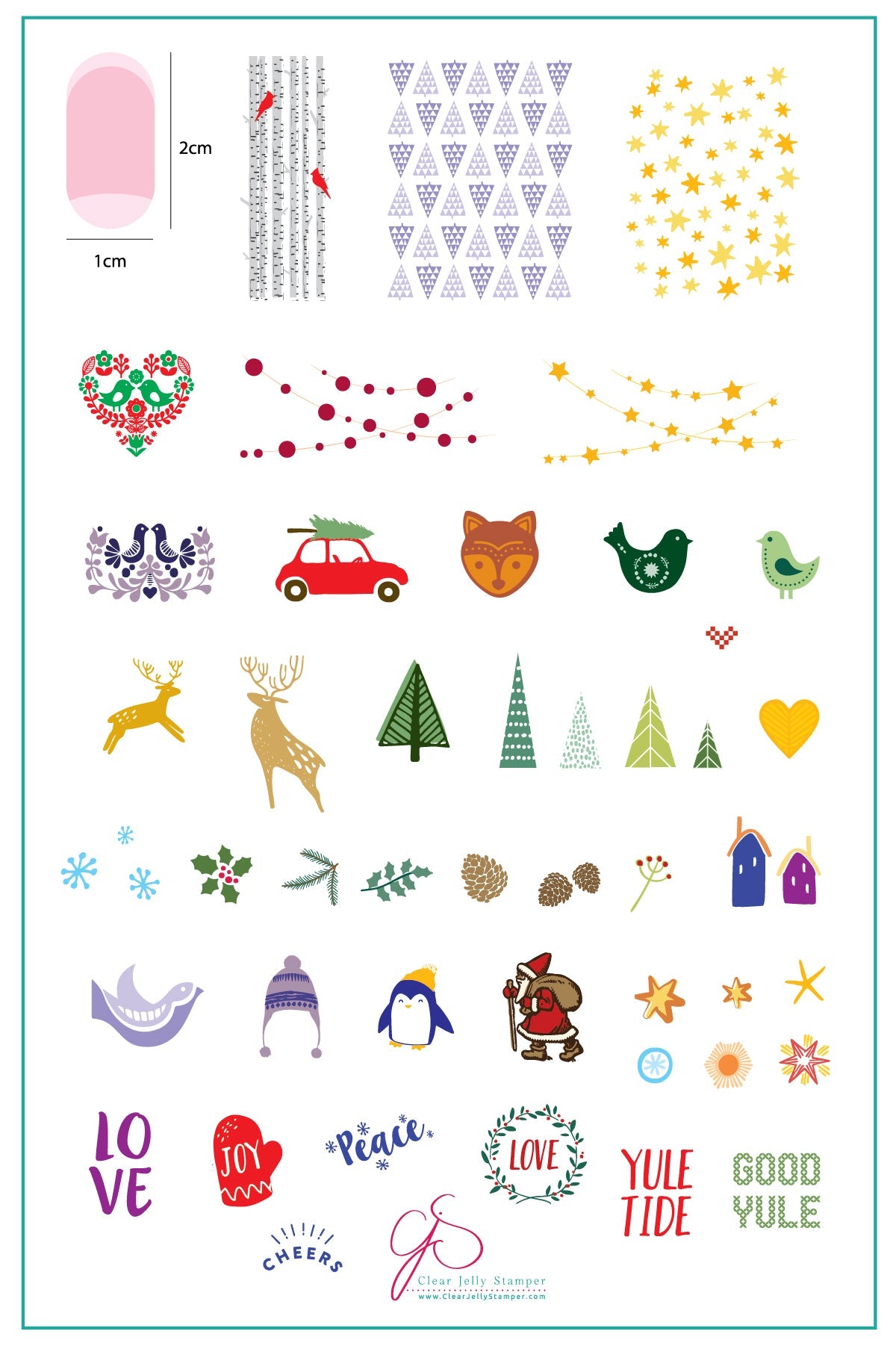 Yule Tide Christmas (CjSC-13) - Steel Nail Art Stamping Plate 14 x 9 Clear Jelly Stamper Plate 