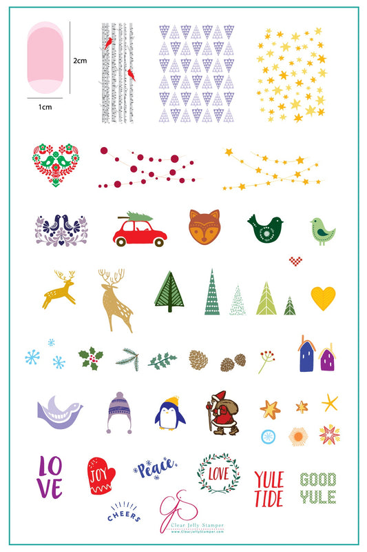 Yule Tide Christmas (CjSC-13) - Steel Nail Art Stamping Plate 14 x 9 Clear Jelly Stamper Plate 