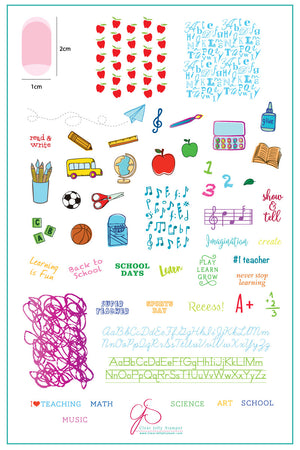 Back To School - Primary (CjS-44) Steel Nail Art Stamping Plate 14 x 9 Clear Jelly Stamper 