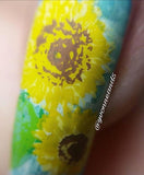 Sunflower and Leaves (CjS-26) - Steel Nail Art Stamping Plate 6x6 Clear Jelly Stamper 