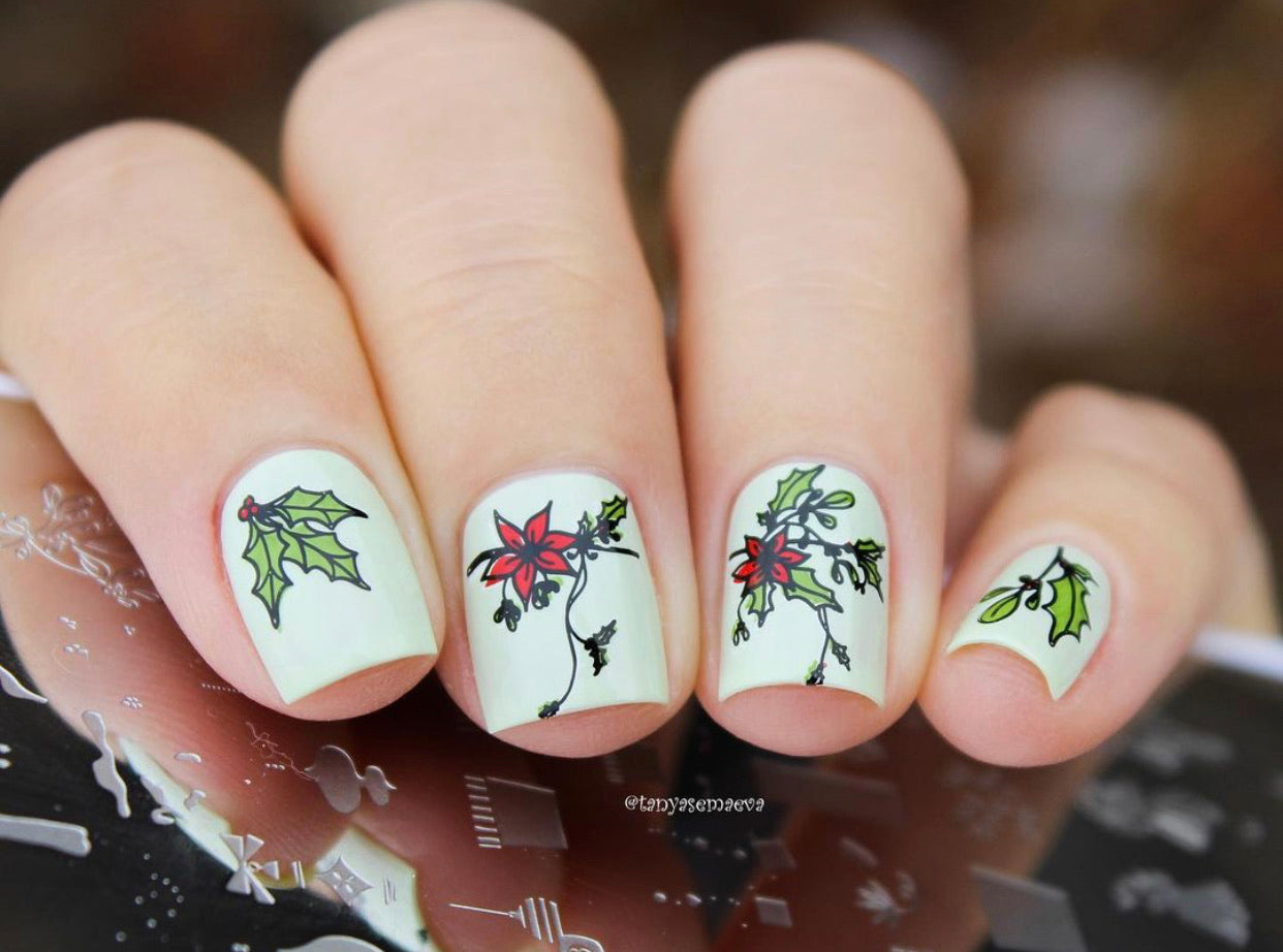 Mistletoe Wishes (CjS C-47) Steel Nail Art Stamping Plate 14 x 9 Clear Jelly Stamper 