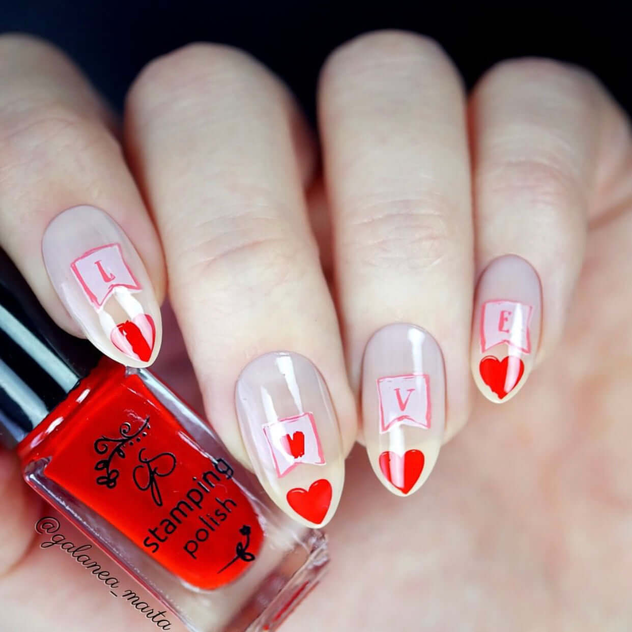 stunning-manicure-with-stamping-nail-art-designs-of-hearts-and-words-L-O-V-E