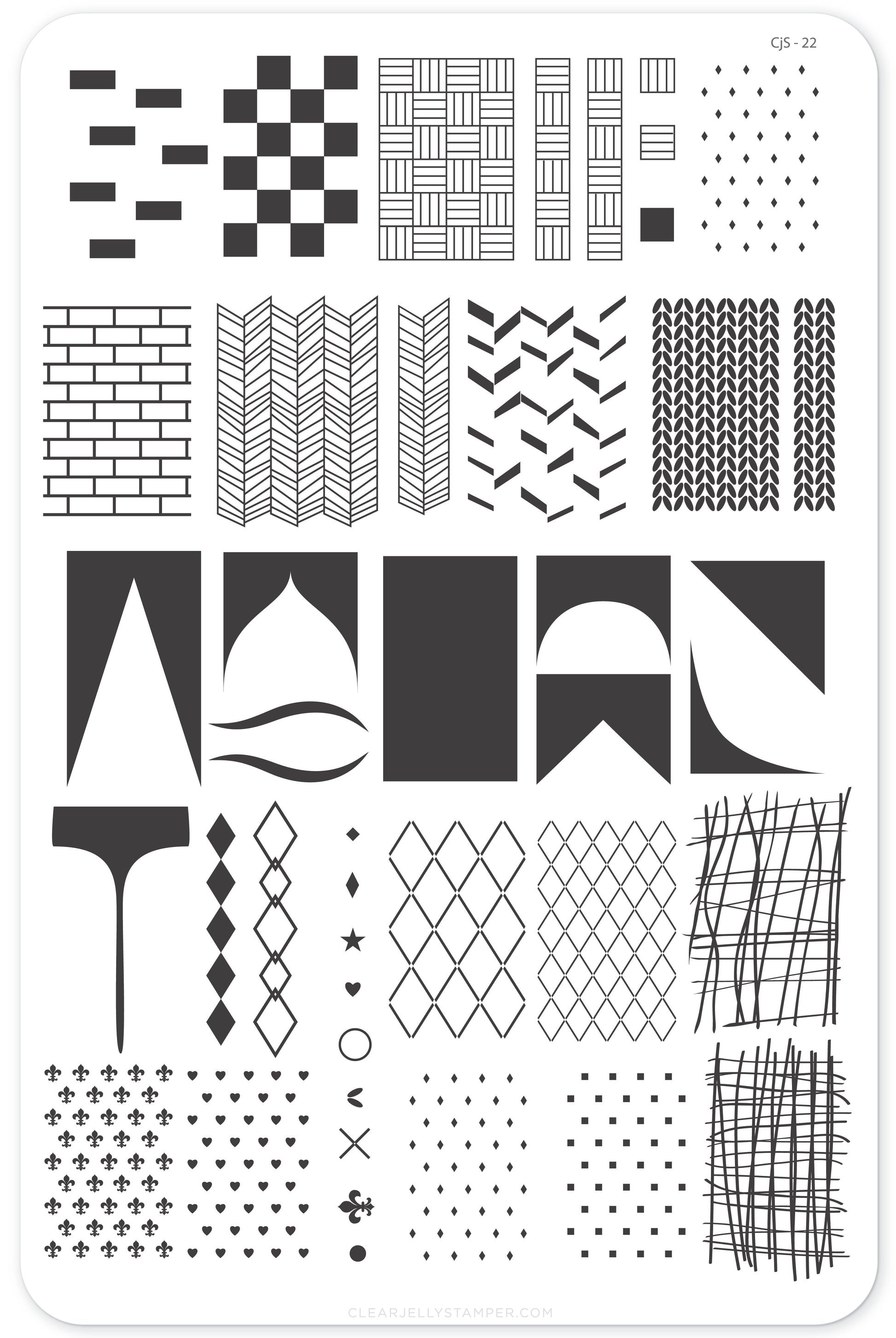 The Essentials - One (CjS-22) Steel Nail Art Stamping Plate 14 x 9 Clear Jelly Stamper 