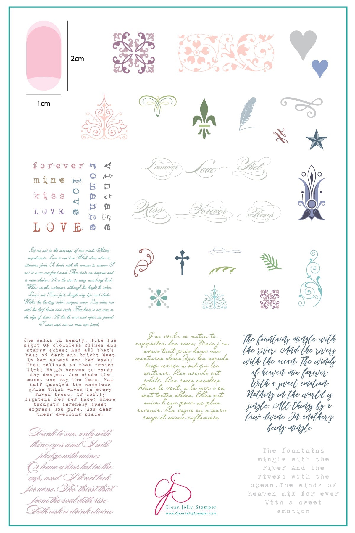 The Poet (CjS-39) - Steel Nail Art Stamping Plate 14 x 9 Clear Jelly Stamper Plate 